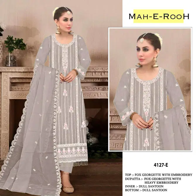 Mah E Rooh 4127 Embroidery Organza Pakistani Suits Wholesale Market
